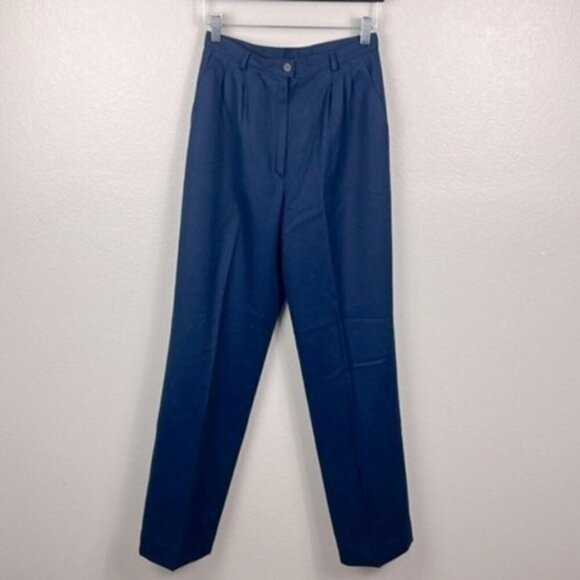 Pendleton Seasonless Wool Slacks Blue Pleated Straight Leg High Rise Pants 10 - Picture 4 of 12